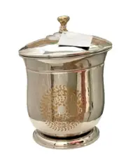 Pottery Barn Ice Bucket Raj Lidded Barware Silver Toned with Gold Toned Knob New