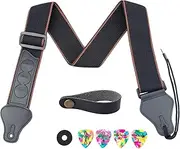 [T Tersely] Guitar Strap,Soft Cotton Acoustic/Electric/Bass Guitar Straps with 3 Pick Holders, Strap Button Headstock Adaptor,1 Pair of Locks,4 Picks Included