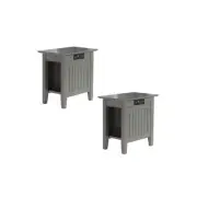 Nantucket 14 in. Wide Gray Rectangle Solid Hardwood Side Table with USB Device 2