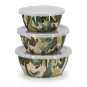 Golden Rabbit Enamelware Camouflage Camo Pattern Nesting Bowl, Set of 3
