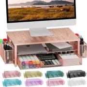 Desk Computer Monitor Stand Riser with Drawer and 2 Pen Holder, Desk Organize...