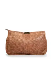 Brown Snake Embossed Leather Clutch