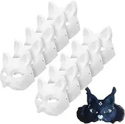 Apettoey 10PCS Cat Mask Therian Masks White Cat Masks to Paint Blank Animal Dress Up Masks DIY White Masks Half for Masquerade Halloween Kids Cosplay Masks Costume Party Favors