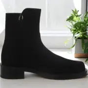 Stuart Weitzman Womens Black Suede Block Heel Ankle Boots Size 7B NIB