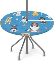 Cactus Potted Pattern Round Fitted Table Cover with Elastic Edged Waterproof Wipeable Table Cloth 36"- 42" for Outdoor Patio Dining（Funny Cactus）