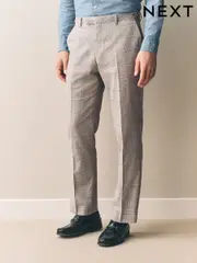 Neutral Slim Fit Tollegno Linen Blend Check Suit Trousers (E82653) | $200