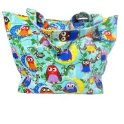 2 Moda Tote Bag Owl Moon Blue Zip Handles Lined