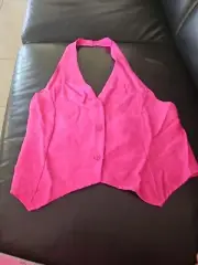 Boo Hoo Tall Woven Textured Halterneck Waistcoat Pink Size 14 Made In Italy BNWT