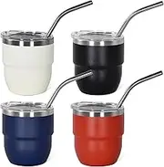 4oz Stackable Cup, 4Pcs Mini Tumbler with Lid and Straw, Stainless Steel Vacuum Insulated Espresso Cup, Cute Coffee Cup for Morning Coffee，Individually Wrapped, Mixed Color