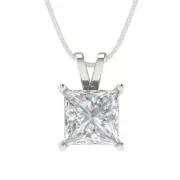 2.2ct Princess Zircon Solitaire 14k White Gold Pendant Necklace + 16" chain