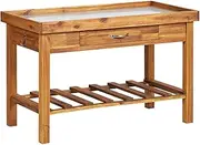 Garden Utility Table & Potting Bench Table w/Zinc Tabletop, Outdoor Garden Wooden Workstation w/Storage Shelf, Solid Wood Planting Work Bench, 100 x 50 x 60 cm