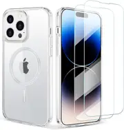 [3 in 1] For iPhone 15 Magsafe Shockproof Magnetic Case + 2 Front Tempered Glass Screen Protector-iPhone 15