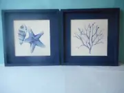 14" Starfish And Coral Wood Framed - Accent Hanging Nautical Wall Art