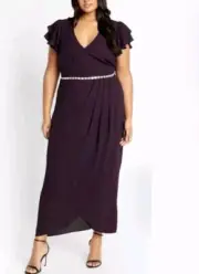 City Chic Small Maxi Dress Enya Plum Plus Size 16