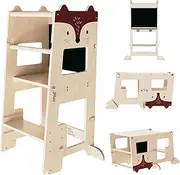 The Little Bunny Australia 3-in-1 Fox Design Learning Tower for Kids Aged 10 Months to 6 Years – Montessori Kitchen Helper, Convertible Toddler Step Stool, and Step Ladder