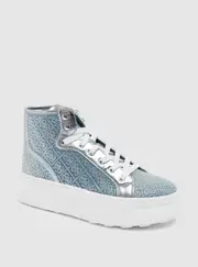 GUESS Women's Blue Silver Queenly High-Top Sneakers Size: 10
