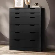 Oikiture Chest of Drawers with 6 Drawers Wooden Tallboy Storage Cabinet Home Bedroom Dresser