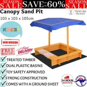 Keezi Sandpit Toy Box Kids Canopy Sand Pit With Roof Shade Wooden Large Sandbox