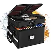 ETRONIK Fireproof Document Box with Lock, 2 Layer File Cabinet Organizer with 5 Tab Inserts, Portable Office Collapsible File Storage with Reflective Strip for Hanging Letter, Legal Size Folder