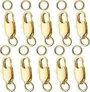 10Pcs 18k Gold Lobster Clasps for Jewelry Making - Lobster Claw Clasp Filled with Closed Jump, Jewelry Clasp, Bracelet Clasps and Closures, Lobster Claw Clasps with Jump Rings for DIY Necklace Bracele