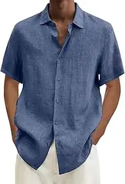 [Generic] Men's Tops Linen Casual Shirts for Men Button Down Shirt Short Sleeve Dress Shirts Loose Plain Tshirts Long Sleeve Men Shirt