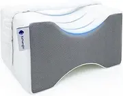 Knee Pillow for Side Sleepers,Knee Pillow,Leg Pillow for Side Sleeping,Hip Pain and Smooth Spine Alignment Pillow,Memory Foam Ergonomic and with Cover and Removable Straps,White/Gray