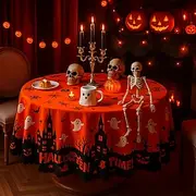 Halloween Tablecloths, 150 cm Diameter Pumpkin Bat Hallowmas Tablecloth, Rectangle Decorative Tablecloth, All Saints' Day Kitchen Tablecloth for Party, Festiva