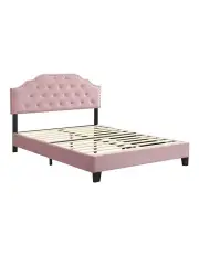 [IHOMDEC] Queen Size Upholstered Velvet Button Tufted Bed Frame BEF02 in Pink