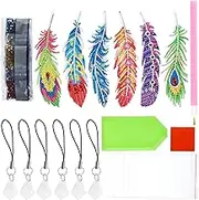6Pcs Bookmarks Kit, DIY Feather Diamond Art Bookmarks with Pendants, Acrylic Diamond Art Bookmarks, Exquisite Flower Diamond Bookmarks Crafts for Kids Students (A)