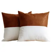 Pillow Cover 2Pcs PU Leather Throw Pillow Covers Farmhouse Decor Stripe Patchwork Modern Decor Square Cushion Covers-Style 3