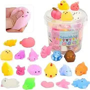24Pcs Mochi Squishy Toys, Valentine's Day Gifts for Kids Classroom, Kawaii Squishies Toys Party Favors, Stress Relief Toys Squeeze Toys Easter Egg fillers Toy Easter Basket Stuffers with Storage Box