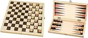 HotGames Wooden Folding Draughts & Backgammon Set for 2 Players, Age 8+