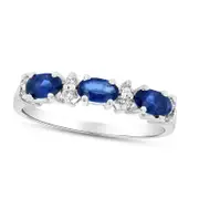 Sideways Oval Blue Sapphire and 0.10 CT. T.W. Natural Diamond Three Stone Ring in Solid 14K White Gold