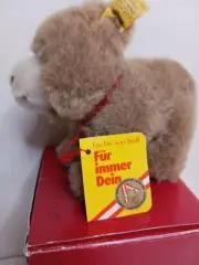 STEIFF "Browny" Standing Bear Plush 5" x 6" Ear Button Red Collar Austria NWT