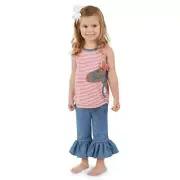 Mud Pie Baby Girl Horse Applique Striped Tunic Capri Set