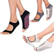 [Tucketts] Allegro Toeless Non-Slip Grip Socks - Anti Skid Yoga, Barre, Pilates, Home & Leisure, Pedicure - 3-Pack