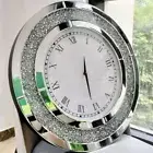 Large Round Mirror Clock 60x60cm Crystal Bling Crush Diamond Mirrored Home Décor