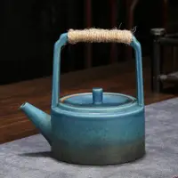 在飛比找ETMall東森購物網優惠-粗陶大號日式復古純手工提梁茶壺
