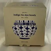 West Elm Indigo Bowl Set Tie Dye 3 Nesting Ceramic Stoneware Cobalt Blue White