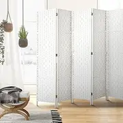 OIKITURE 6 Panels Room Divider,Foldable Wooden Privacy Screen Dividers Partition Wall Screens for Home Pet Child Balcony Bedroom Bathroom, Portable Rattan Partition Separator Water-Resistant,White