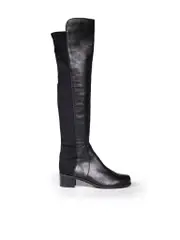 Black Leather Elasticated Thigh High Boots