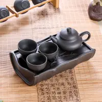 在飛比找蝦皮購物優惠-快速發貨宜興紫砂壺竹節小茶盤茶船朱泥茶壺陶瓷儲水盤功夫茶具套