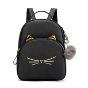 Women Rucksack Teenagers Backpack PU Leather School Bags for Girls Cartoon Cat Square Satchel Light Shoulder Bag