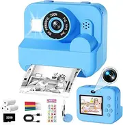 ROSY CLOUD Kids Camera Instant Print,1080P Kids Instant Cameras That Print Photos,Christmas Birthday Gifts for Girls Age 3-12,Portable Toy for 3 4 5 6 7 8 9 10 Year Old Girls Boys (Blue)