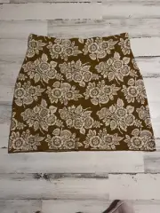 ANN TAYLOR FACTORY BROWN WHITE FLOWER SKIRT XL EXTRA LARGE HEAVY COTTON MINI