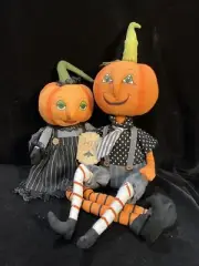 NEW Pumpkin Head Couple Primative 24" HALLOWEEN Dolls