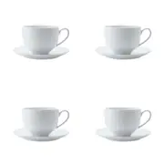 4x Maxwell & Williams White Basics Diamonds 220ml Tea Cup & Saucer Rnd Porcelain