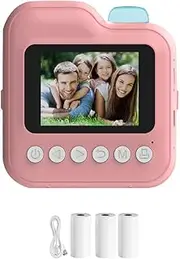Veulrn Kids Instant Printer Camera Gift Children Digital Video Camera Photo Thremal Printing Camera Pink