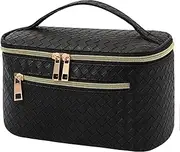 [HAYAHARU] Makeup Bag Travel for Women,Waterproof Toiletry Bag,PU Leather Professional Makeup Case,Large Capacity Cosmetic Pouch,Cosmetic Storage Tote for Women Girls,Traveler,Christmas (C-Black)