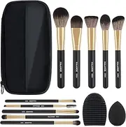 Makeup Brushes,MAANGE 10 PCs Travel Professional Makeup Brushes Set with Case,Foundation Kabuki Blush Eyeshadow Make Up Brush with Makeup Sponge and Brush Cleaner(Blackgold)